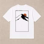 Back of white Mountain graphic T-shirt by Oakenford
