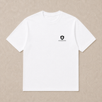 Front of a white Oakenford T-shirt with small logo