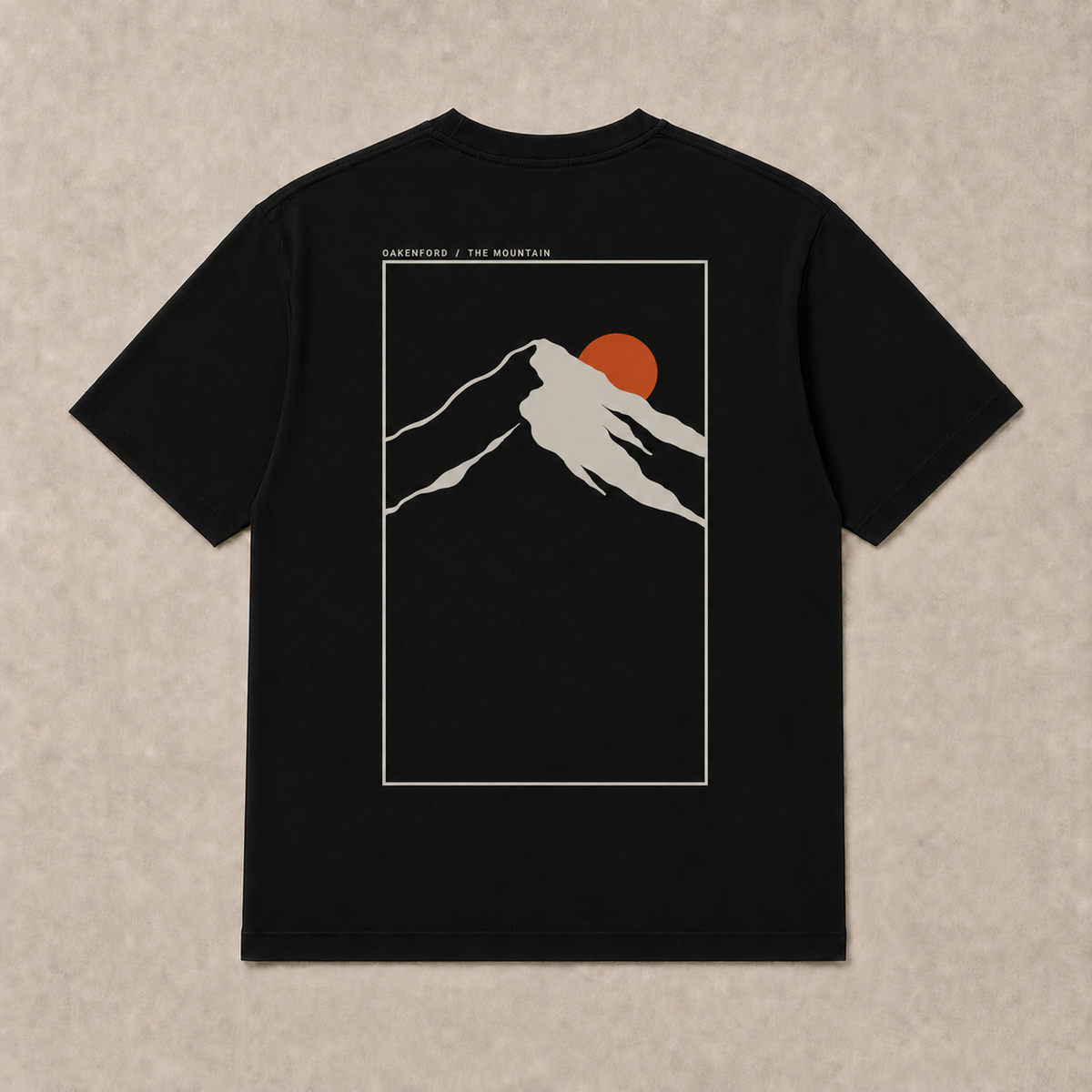 Back of black Mountain graphic T-shirt by Oakenford