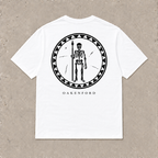 Back of white Skeleton Shield graphic T-shirt by Oakenford