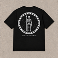 Back of black Skeleton Shield graphic T-shirt by Oakenford