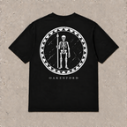 Back of black Skeleton Shield graphic T-shirt by Oakenford