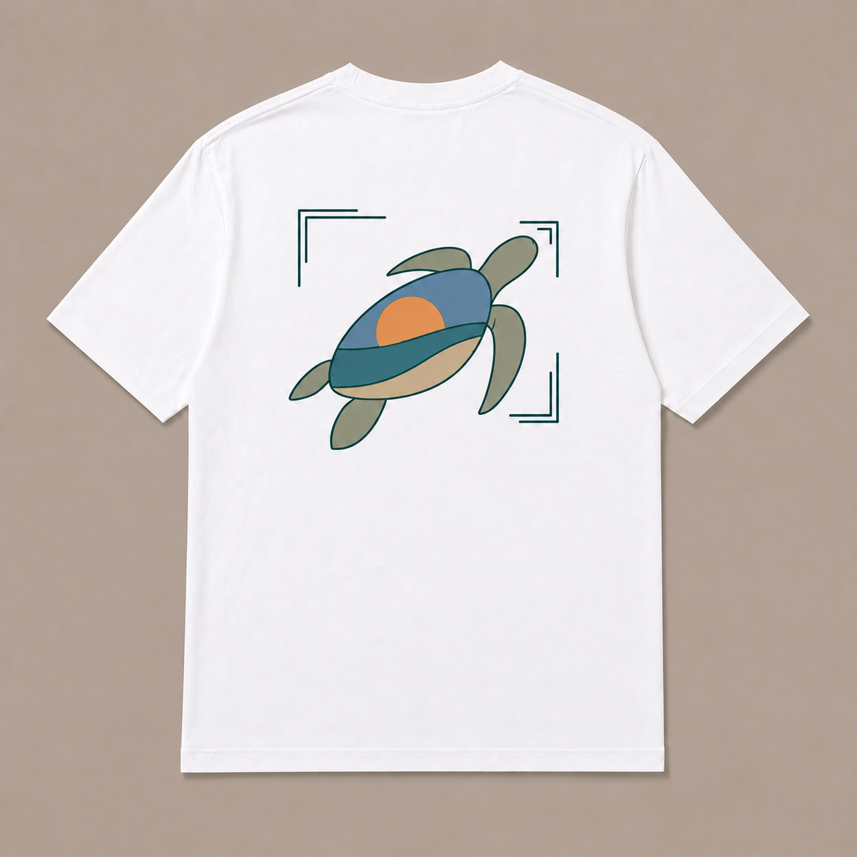 Back of white Turtle graphic T-shirt by Oakenford