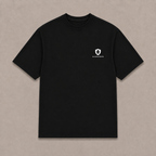 Front of a black Oakenford T-shirt with small logo