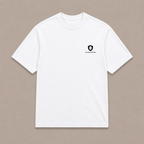 Front of a white Oakenford T-shirt with small logo