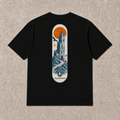 Back of black Fallen Tower graphic T-shirt by Oakenford