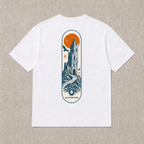 Back of white Fallen Tower graphic T-shirt by Oakenford