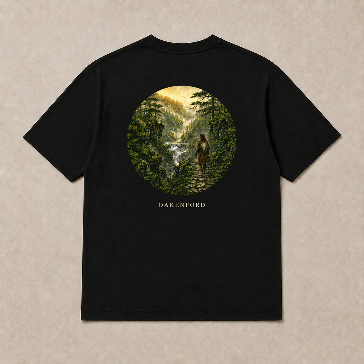 Back of black Green Divide graphic T-shirt by Oakenford