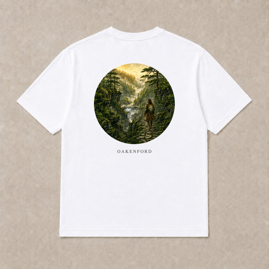 Back of white Green Divide graphic T-shirt by Oakenford