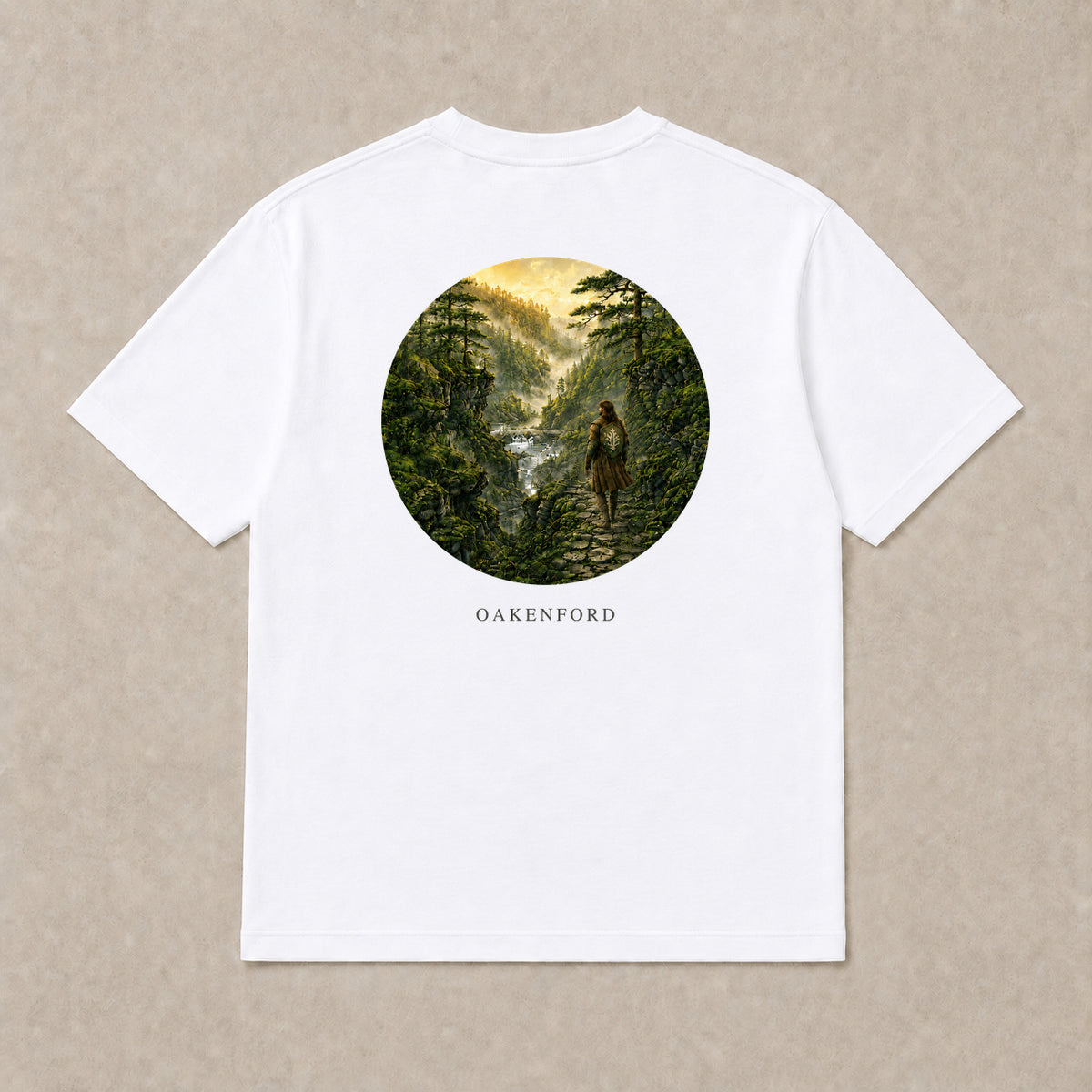 Back of white Green Divide graphic T-shirt by Oakenford