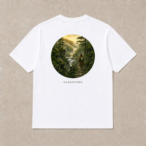Back of white Green Divide graphic T-shirt by Oakenford