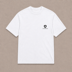 Front of a white Oakenford T-shirt with small logo