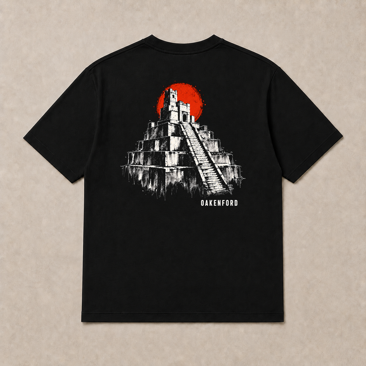 Back of black Pyramid graphic T-shirt by Oakenford