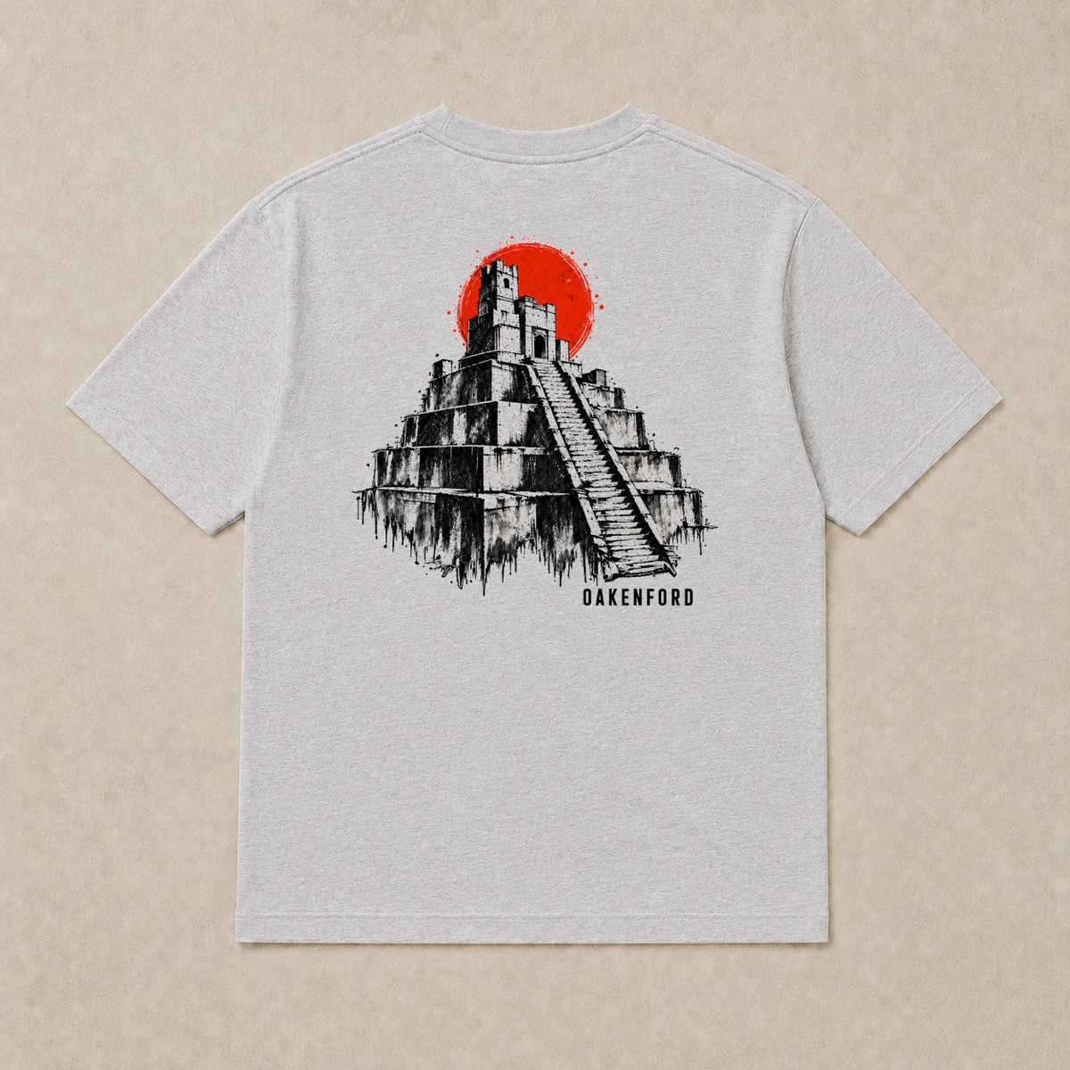 Back of heather grey Pyramid graphic T-shirt by Oakenford