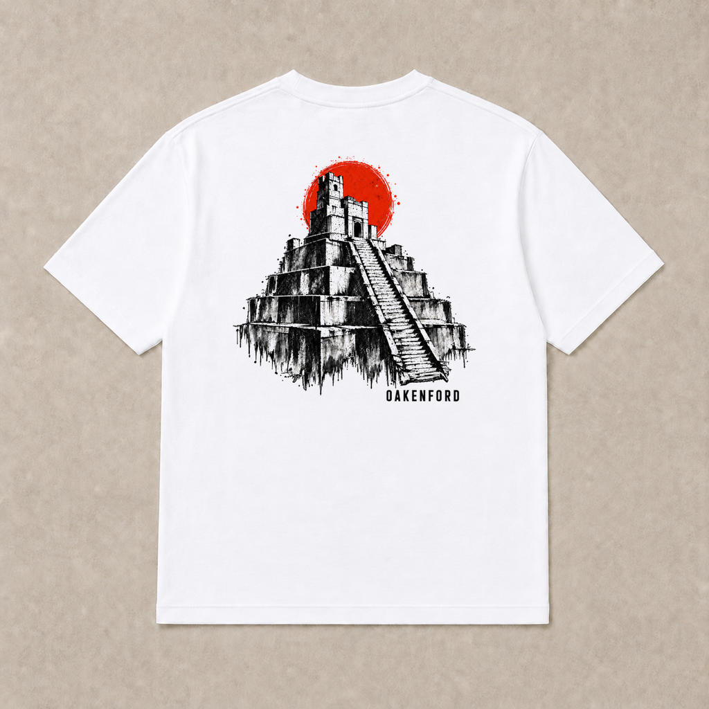 Back of white Pyramid graphic T-shirt by Oakenford