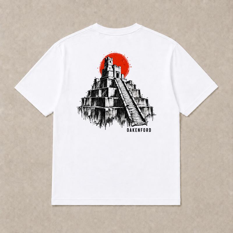 Back of white Pyramid graphic T-shirt by Oakenford