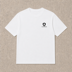 Front of a white Oakenford T-shirt with small logo