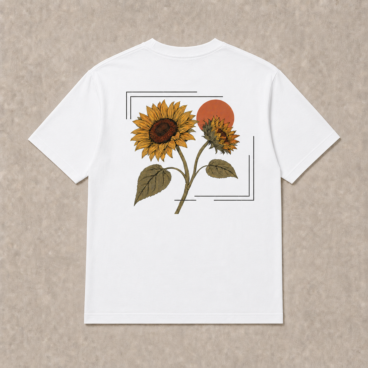 Back of white Sunflower graphic T-shirt by Oakenford
