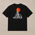 Back of black The Sea Spire graphic T-shirt by Oakenford