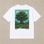Back of white Oakwater graphic T-shirt by Oakenford