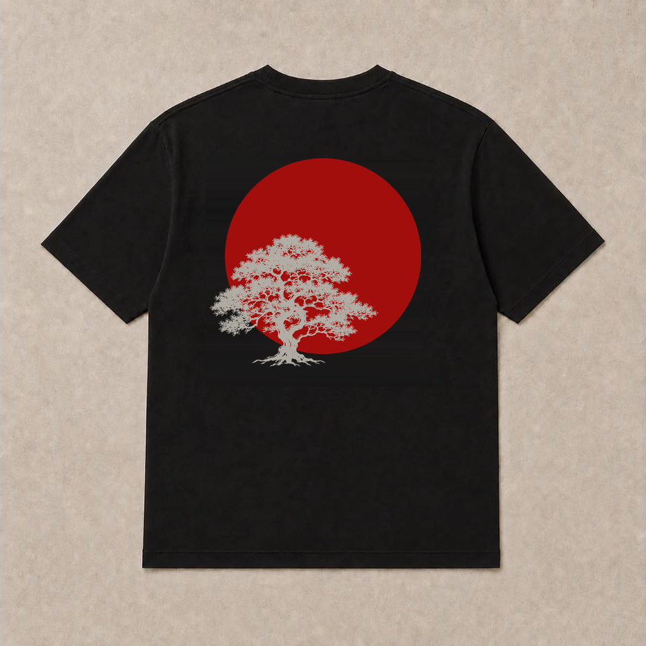 Back of black Oxblood Sun graphic T-shirt by Oakenford