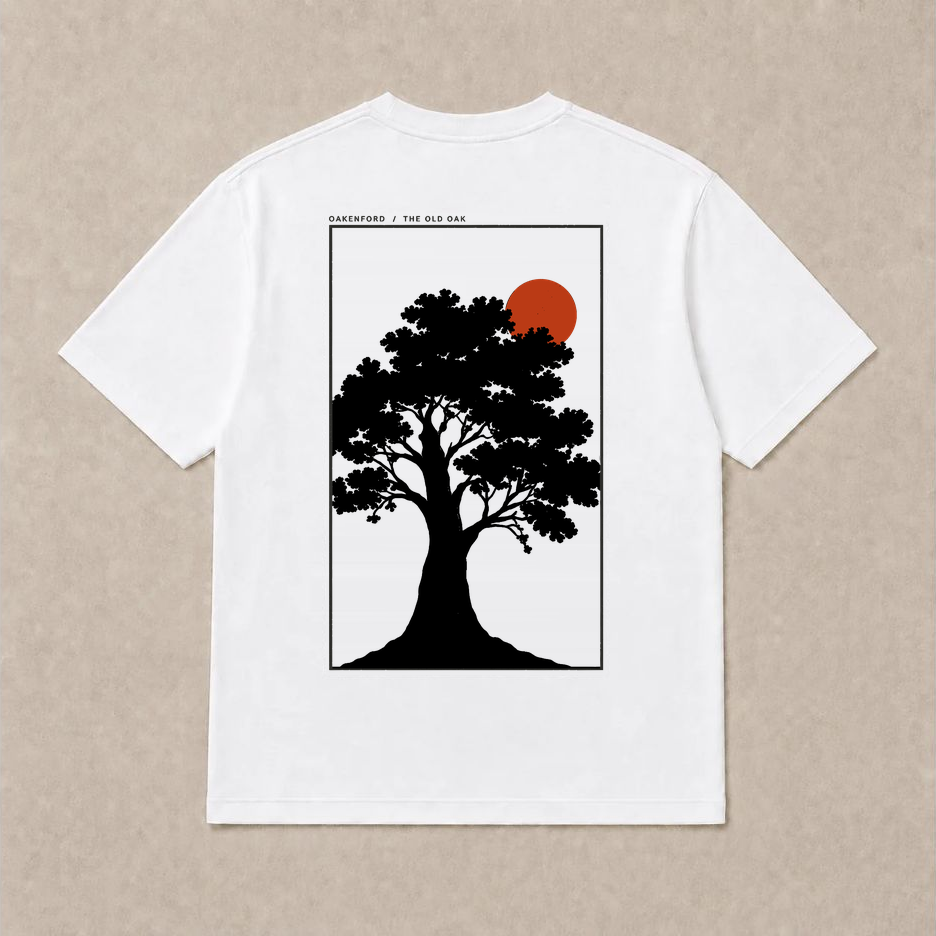 Back of white The Old Oak graphic T-shirt by Oakenford