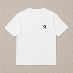 Front of a white Oakenford T-shirt with small logo